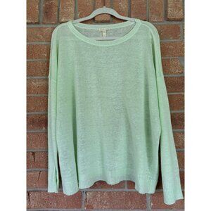 Eileen Fisher Green Organic Linen Lightweight Boxy Sweater